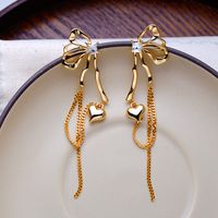 Fashion Heart Shape Butterfly Copper Tassel Plating Inlay Zircon Drop Earrings 1 Pair sku image 2