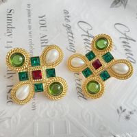 1 Pair Retro Geometric Alloy Inlay Artificial Gemstones Artificial Pearls Women's Ear Studs main image 4