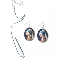 1 Pair Retro Oil Painting Wood Women's Drop Earrings sku image 2