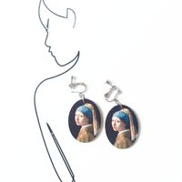 1 Pair Retro Oil Painting Wood Women's Drop Earrings sku image 4