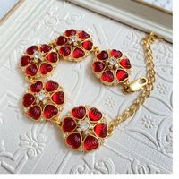 Retro Flower Alloy Plating Rhinestones Women's Earrings Necklace sku image 6