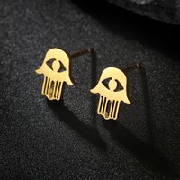 1 Pair Fashion Tortoise Letter Hand Of Fatima Plating Hollow Out Stainless Steel 18k Gold Plated Ear Studs main image 2