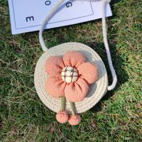 Kid's Straw Flower Cute Weave Round Zipper Crossbody Bag sku image 18