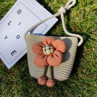 Kid's Straw Flower Cute Weave Round Zipper Crossbody Bag sku image 26