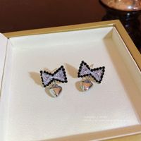 Ins Style Heart Shape Bow Knot Copper Inlay Zircon Drop Earrings 1 Pair main image 5