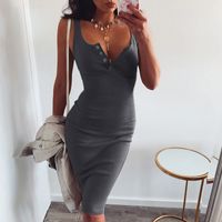 Women's Pencil Skirt Fashion U Neck Patchwork Button Sleeveless Solid Color Knee-length Daily main image 6