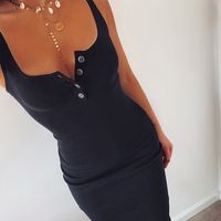 Women's Pencil Skirt Fashion U Neck Patchwork Button Sleeveless Solid Color Knee-length Daily main image 4