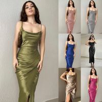 Women's Strap Dress Sexy U Neck Slit Backless Sleeveless Solid Color Maxi Long Dress Party main image 6