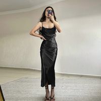 Women's Strap Dress Sexy U Neck Slit Backless Sleeveless Solid Color Maxi Long Dress Party main image 2