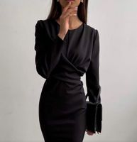 Women's A-line Skirt Fashion Round Neck Patchwork Long Sleeve Solid Color Knee-length Daily main image 5
