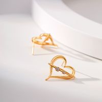 Sweet Heart Shape Copper Inlay Zircon Ear Studs 1 Pair main image 5