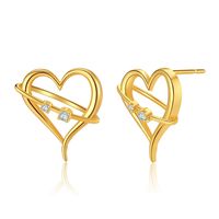 Sweet Heart Shape Copper Inlay Zircon Ear Studs 1 Pair sku image 1
