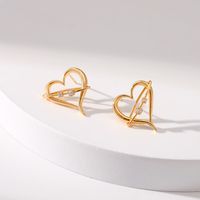 Sweet Heart Shape Copper Inlay Zircon Ear Studs 1 Pair main image 1