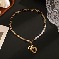 Mode Herzform Rostfreier Stahl Inlay Künstliche Perlen Halskette main image 1