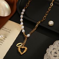 Fashion Heart Shape Stainless Steel Inlay Artificial Pearls Necklace main image 5