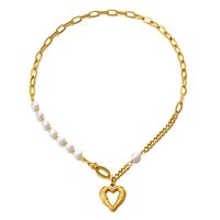 Fashion Heart Shape Stainless Steel Inlay Artificial Pearls Necklace main image 4