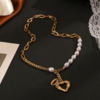 Fashion Heart Shape Stainless Steel Inlay Artificial Pearls Necklace main image 2
