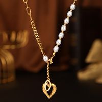 Mode Herzform Rostfreier Stahl Inlay Künstliche Perlen Halskette main image 3