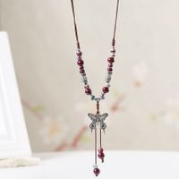 1 Piece Ethnic Style Tassel Butterfly Alloy Mixed Materials Knitting Women's Necklace main image 2