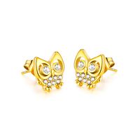 Fashion Owl Stainless Steel Inlay Zircon Ear Studs 1 Pair main image 2