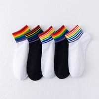 Women's Casual Rainbow Cotton Crew Socks sku image 4