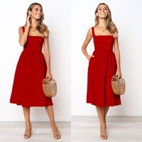Women's A-line Skirt Fashion Square Neck Patchwork Backless Sleeveless Solid Color Midi Dress Daily main image 5