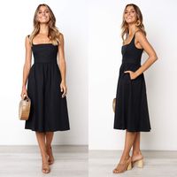 Women's A-line Skirt Fashion Square Neck Patchwork Backless Sleeveless Solid Color Midi Dress Daily main image 3