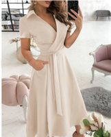 Women's A-line Skirt Fashion V Neck Patchwork Short Sleeve Polka Dots Solid Color Midi Dress Daily main image 2