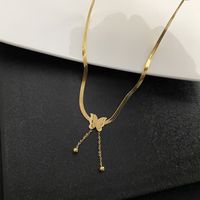 Fashion Butterfly Titanium Steel Tassel Pendant Necklace 1 Piece sku image 2
