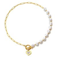 Retro Heart Shape Stainless Steel Inlay Shell 18k Gold Plated Necklace main image 4