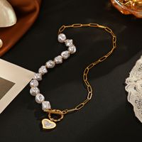Retro Heart Shape Stainless Steel Inlay Shell 18k Gold Plated Necklace main image 3
