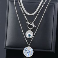 Retro Round Devil's Eye Titanium Steel Enamel Layered Necklaces main image 3