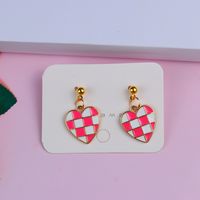 1 Par Dulce Bloque De Color Forma De Corazón Aleación Mujeres Aretes sku image 4