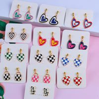 1 Pair Sweet Color Block Heart Shape Alloy Women's Earrings main image 1
