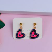1 Pair Sweet Color Block Heart Shape Alloy Women's Earrings main image 5