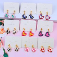 1 Pair Sweet Color Block Heart Shape Alloy Women's Earrings main image 3