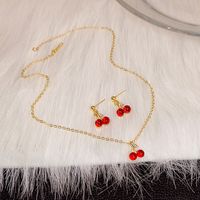 1 Set Sweet Cherry Alloy Women's Earrings Necklace main image 2