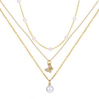 Retro Cross Palm Butterfly Alloy Inlay Artificial Pearls Rhinestones 14k Gold Plated Women's Layered Necklaces sku image 1