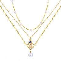 Retro Cross Palm Butterfly Alloy Inlay Artificial Pearls Rhinestones 14k Gold Plated Women's Layered Necklaces sku image 2
