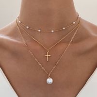 Retro Cross Palm Butterfly Alloy Inlay Artificial Pearls Rhinestones 14k Gold Plated Women's Layered Necklaces main image 5