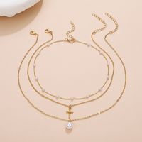 Retro Cross Palm Butterfly Alloy Inlay Artificial Pearls Rhinestones 14k Gold Plated Women's Layered Necklaces main image 2