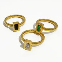 Retro Square Stainless Steel Inlay Zircon Rings main image 4