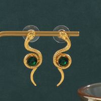 1 Pair Retro Snake Alloy Inlay Rhinestones 14k Gold Plated Women's Drop Earrings main image 6