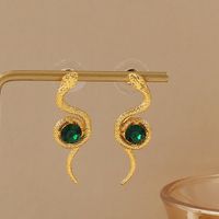 1 Pair Retro Snake Alloy Inlay Rhinestones 14k Gold Plated Women's Drop Earrings main image 2