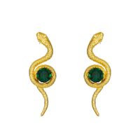 1 Pair Retro Snake Alloy Inlay Rhinestones 14k Gold Plated Women's Drop Earrings sku image 1