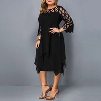 Women's Pencil Skirt Fashion Round Neck Patchwork 3/4 Length Sleeve Solid Color Knee-length Daily main image 4
