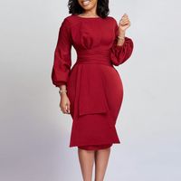 Women's Sheath Dress Fashion Round Neck Pleated Long Sleeve Solid Color Maxi Long Dress Daily main image 1