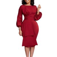 Women's Sheath Dress Fashion Round Neck Pleated Long Sleeve Solid Color Maxi Long Dress Daily main image 5