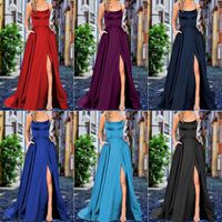 Slit Dress Fashion U Neck Patchwork Sleeveless Solid Color Maxi Long Dress Daily main image 1