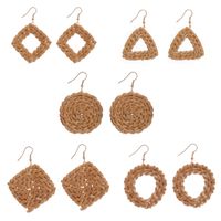 1 Pair Vacation Round Rhombus Rattan Handmade Women's Drop Earrings main image 6